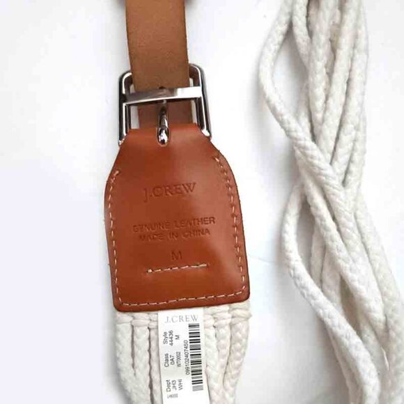 J Crew Braided Rope and Leather Belt White Brown Women\'s Size M (28\